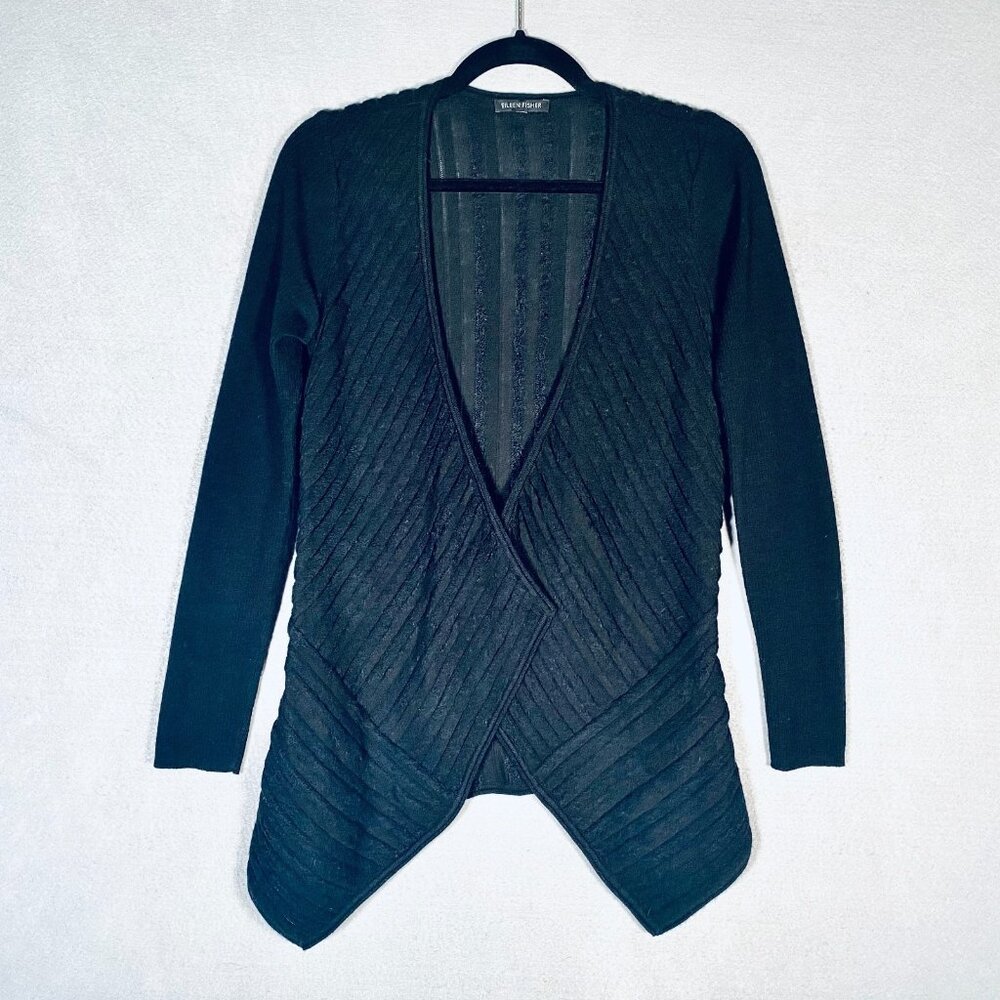 Eileen Fisher Cardigan Sweater Womens S Black Wool Ribbed Whimsy Goth Career